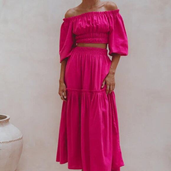 ELF Annabelle Linen Maxi Skirt M Magenta Pink EUC - Picture 1 of 10